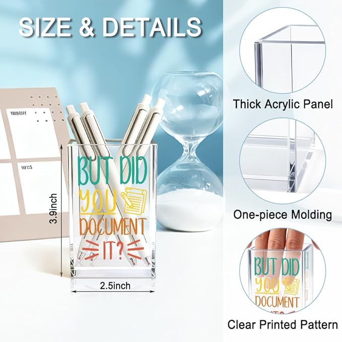 QYUVK But Did You Document It Acrylic Cosmetic Pencil Holder Cup, Pen Holder for Home Office Desk Accessories for Coworker Boss Nurse HR, Office Desk Pen Organizer, Marker Holder, Funny Work Gifts