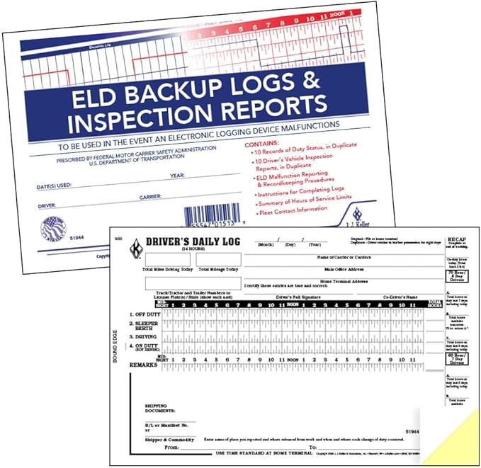 ELD Backup Driver Log Book 10-pk. with Detailed Driver Vehicle Inspection Report & Daily Recap - Book Format with 10 Sets, 2-Ply Carbonless, 8.5" x 5.5", J. J. Keller & Associates, Inc.