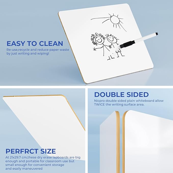 Nicpro 9 x 12 inches Lapboard Small Dry Erase Lap Board Double Sided with 3 Water-Based Pens Learning Mini Whiteboard Portable for Kid Student and Classroom Use