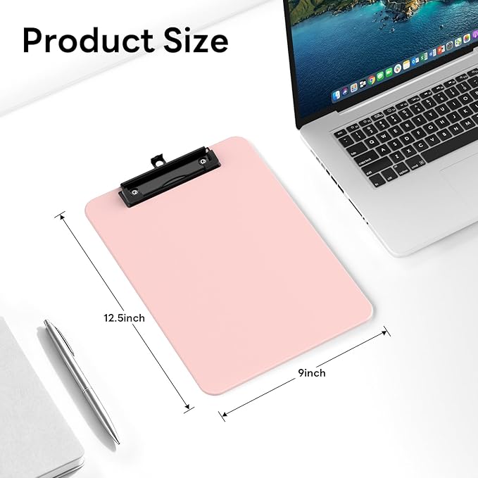 Zoenley A4 Plastic Clipboard Set of 12, Pink 12.5 x 9 Letter Size for Classroom, Students, Teacher, Nurse, 8.5 x 11 Clip Board with Low Profile Black Clip, Office & School Supplie