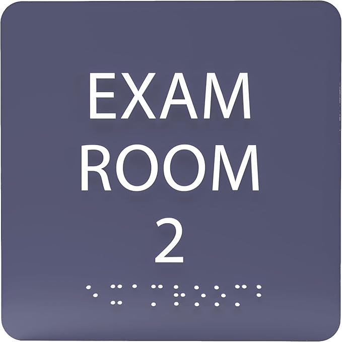 ADA CENTRAL SIGNS - 6" X6" Exam Room 2 Sign - ADA Compliant Tactile Graphics Grade 2 Braille Text Acrylic Wall Signs - Educational Institution Directional Assistance Test Center Door Sign for Schools