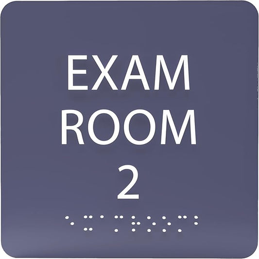 ADA CENTRAL SIGNS - 6" X6" Exam Room 2 Sign - ADA Compliant Tactile Graphics Grade 2 Braille Text Acrylic Wall Signs - Educational Institution Directional Assistance Test Center Door Sign for Schools