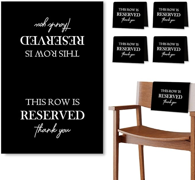 ChissNook Reserved Seating Chair Signs, This Row Is Reserved Pew Cloths Seating Placeholder for Church Pews, Wedding Decorations for Reception Parties Celebrations Event Meetings (Black, 4 PCS)