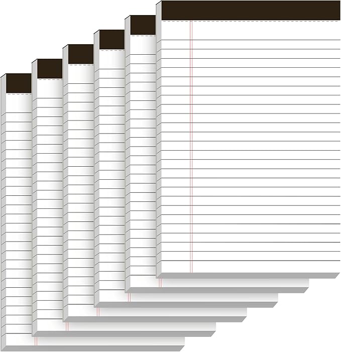 Nichela 5" x 8" Note Pads 6 Pack of Legal Pads Narrow Ruled Notepad with Perforated Notepads 30 Sheets Small Writing Pads 21lb Legal Pad Quality Paper Ideal for Home, Office, or School Use