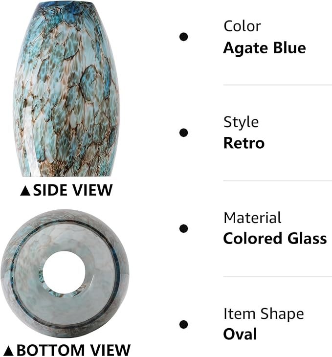Fixture Replacement Globe Shade,Lampshade for E26 Base 1-5/8 Inch Fitter, Color Art Glass Oval Lampshade Cover for Pendant Kitchen Wall Sconce Chandelier Vanity Light (3, Agate Blue)