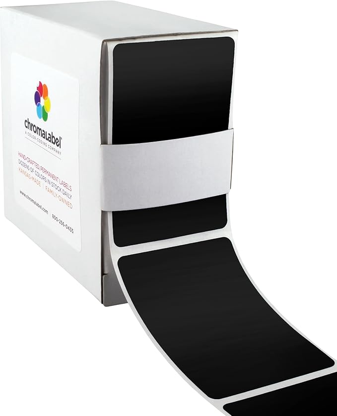 ChromaLabel 2 x 3 inch Permanent Color Code Rectangle Labels, 250 Labels per Dispenser Box, Black