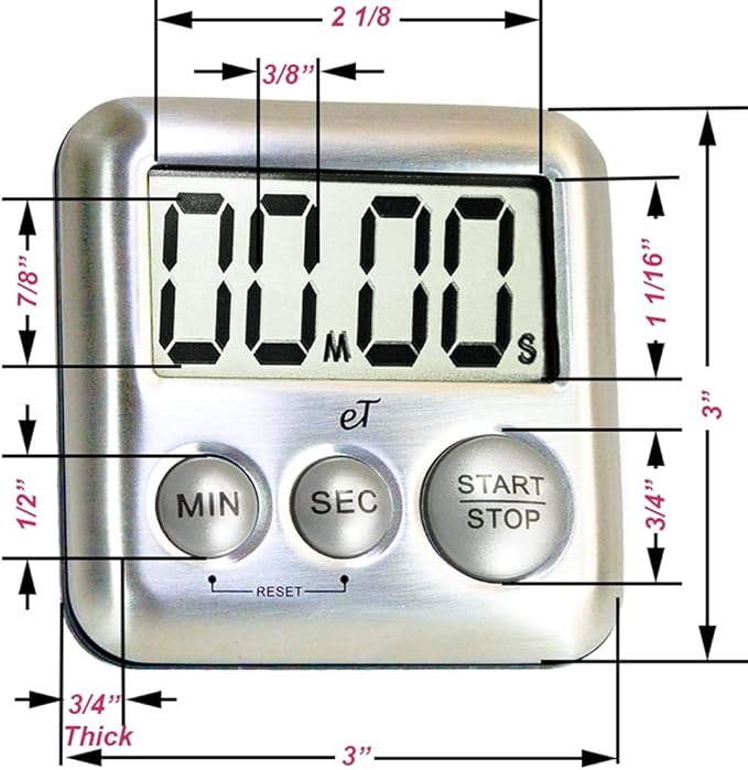 Elegant Digital Kitchen Timer Stainless Steel - Variety 8 Pack - Strong Magnet - Loud Alarm - Large Display - Auto Memory - Auto Shut-Off - (2 Each Silver, Lime, Plumberry, Charcoal 8-Pack)