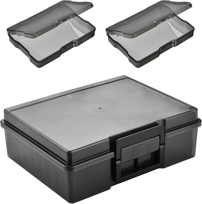 ALINK Photo Storage Box with Handle, 4" x 6" Photo Organizer Storage Container with 16 Inner Case and 1 Sheet Label for Pictures, Arts, Crafts, Sewing, Stickers, Seeds, Office Supplies - Black