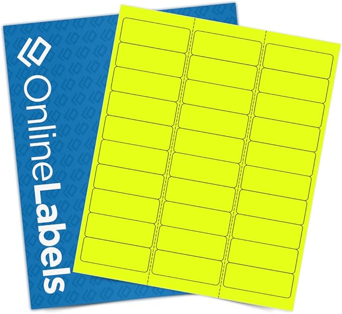 Neon Yellow Address Labels - 2.625 x 1 - Pack of 3,000 Labels, 100 Sheets - Inkjet/Laser Printer - Online Labels