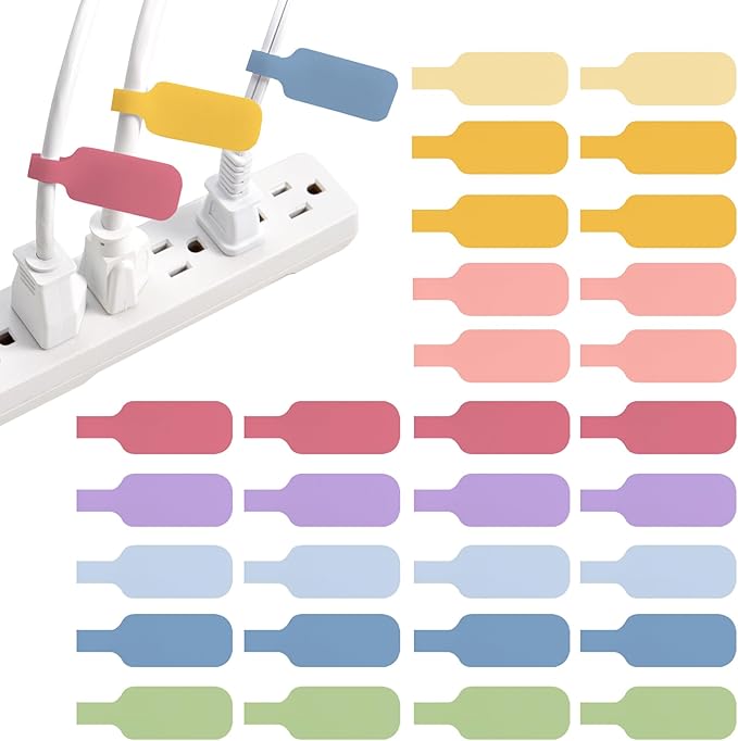 Wrap-It Storage Cable Labels - Medium, Macaron (30-Pack) - Write On Cord Tags for Wire Management and Identification