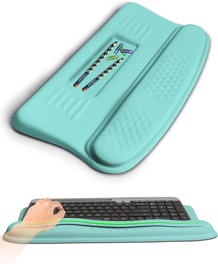 KUOSGM Ergonomic Wave Wrist Rest with Keyboard Stand, Cushioned Palm Rest, Comfortable Integrated Memory Foam for Natural Typing and Relieve Wrist Pain, Baby Blue