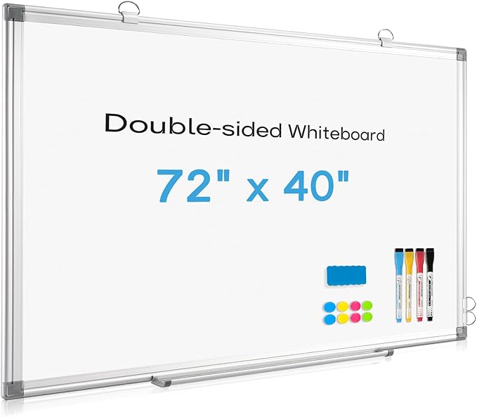 Large Whiteboard Dry Erase Board for Wall, 72"x40" Aluminum Frame Magnetic White Board with Long Pen Tray, Wall-Mounted White Board for School, Office and Home