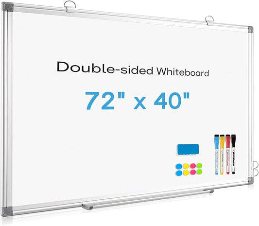 Large Whiteboard Dry Erase Board for Wall, 72"x40" Aluminum Frame Magnetic White Board with Long Pen Tray, Wall-Mounted White Board for School, Office and Home