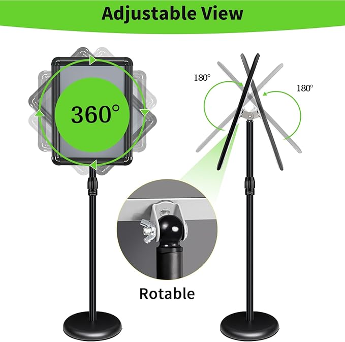 INNOVSIGN 2Packs Adjustable Pedestal Sign Holder Stand 11''x17'', Floor Standing Poster Sign Stand for Vertical/Horizontal View Sign stand,Outdoor/Indoor Standing Sign Holders(Black, Round)