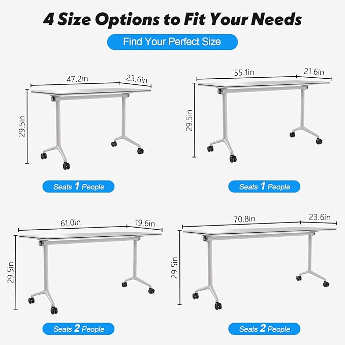 Goakwwuz Conference Room Table, Folding Conference Tables,Thicken Grey Tabletop,Flip Top Wooden Seminar Meeting Room Table for Conference Room Offices (4, White, 70.8”)