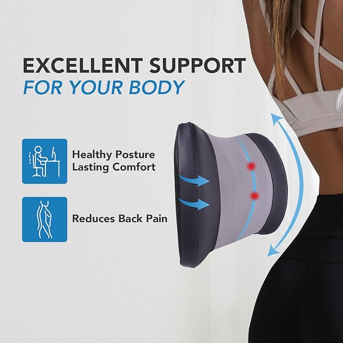 Lofty Aim Lumbar Support Pillow for Car, Memory Foam Lumbar Pillow for Lower Back Pain Relief - Back Cushion for Driving, Chair Support for Car-Office Chair, Wheelchair - Black&Gray