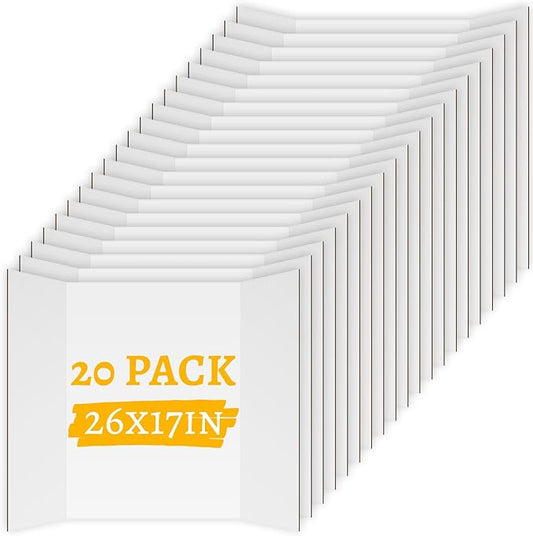 20 Pack Trifold Poster Board (26" x 17"), White Poster Board for Science Fairs, School Projects, Graduation Party, Event Displays, and Business Presentations
