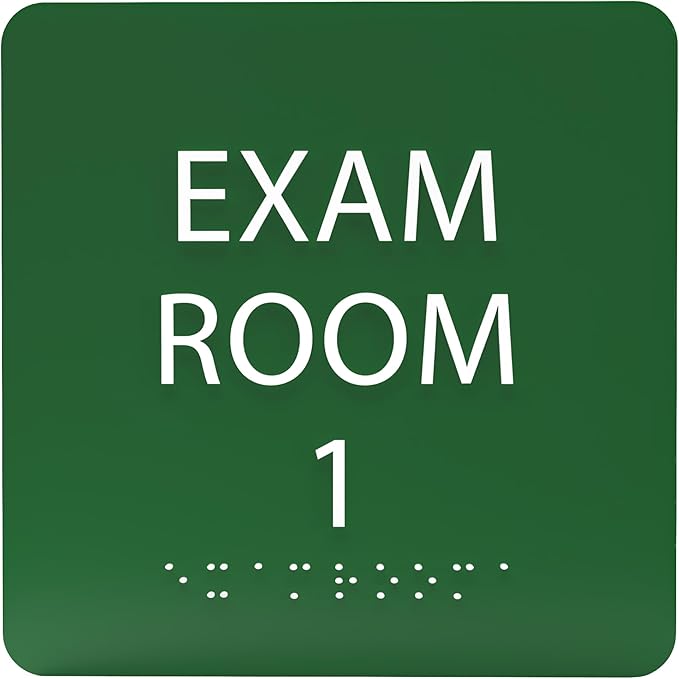 ADA CENTRAL SIGNS - 6" X6" Exam Room 1 Sign - ADA Compliant Tactile Graphics Grade 2 Braille Text Acrylic Wall Signs - Educational Institution Directional Assistance Test Center Door Sign for Schools