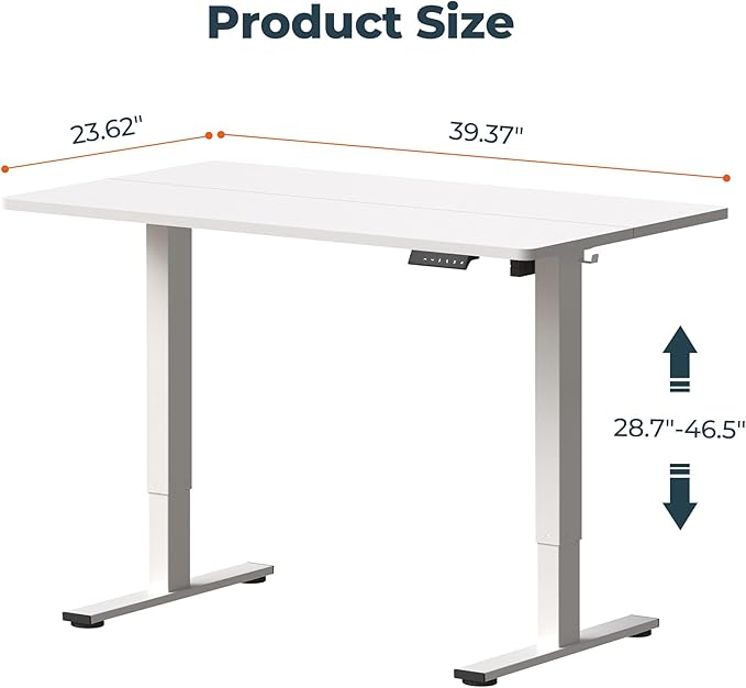 FitStand Adjustable Stand Up Desk with Memory Preset, Standing Desks 40 x 24 Inch Electric Home Office Desk Computer Workstation, Splice White Top + White Frame