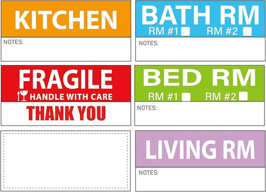 Yoget 42x90mm Large Home Moving Labels for Apartment Moving, 4 Different Color Coded Packing Stickers + 40Pcs Fragile Stickers + 40 Pcs Removable Blank Furniture Labels (240 Labels)