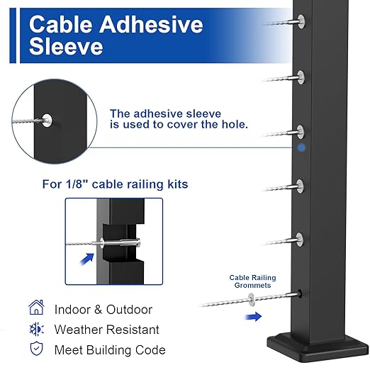BLIKA 20 Pack 1/8" Invisible Cable Railing Kit and 20 Pack Cable Railing Adhesive Sleeves, Deck Wire Railing Kits for 2"×2" Wood/Metal Post, T316 Marine Grade