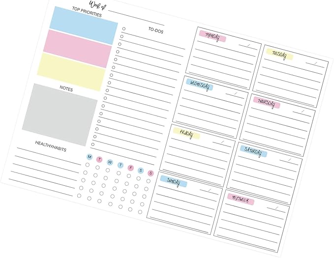 JAMIEKA 52Color Weekly Tearable Planners Pad for Efficient Time Management Goal Tracking On Paper Schedule Notepad for Student
