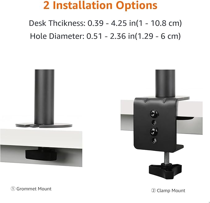 Amazon Basics Adjustable Single Computer Monitor Arm Mount, Holds up to 32" Monitors, Black