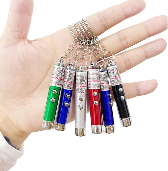 6 PCS Cat Toys Laser Pointer Mini Keychain Laser Pointer LED Flashlight Dog Laser Toy Pet Remote Control Laser (6 Pcs Pack A)