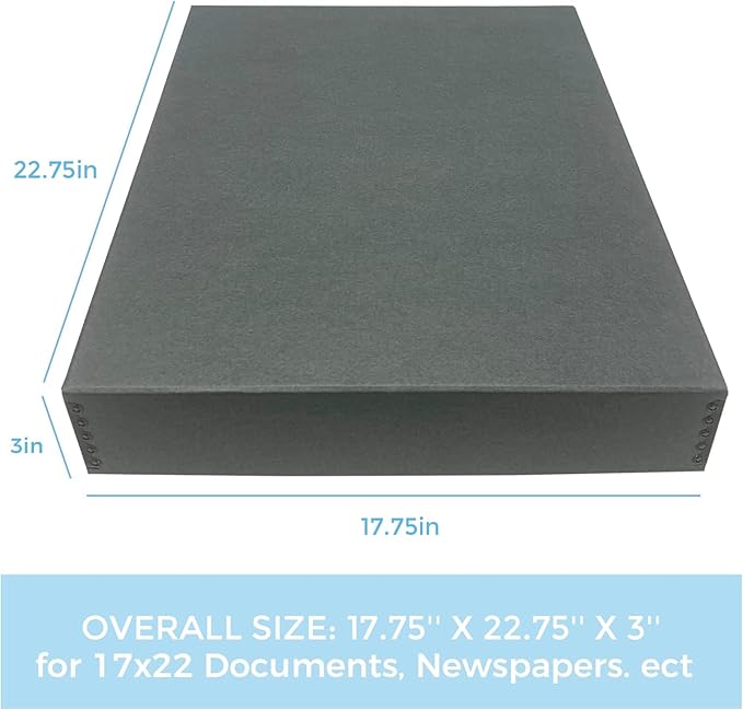 Lineco Museum Archival Storage Box, 17.75x22.75x3 in. Drop Front Design. Acid-Free with Metal Edge. Organize Photos, Pictures, Prints, Documents, Crafts, DIY. Gray, 2 Pack