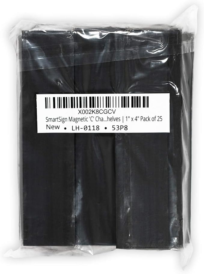SmartSign Magnetic 'C' Channel Label Holders for Metal Racks and Shelves | 1" x 4" Pack of 25