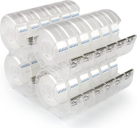 JEFURE 24 Pcs Transparent Tape with Dispenser, 0.7 in x 1000 in Clear Tapes and Refillable Dispensers, Office Tape Rolls with Dispenser Bulk for Craft Jobs, Gift Wrapping, Repairing, Home and School