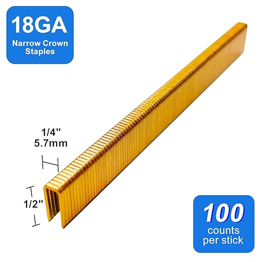 SimCos 18 Gauge 1/4" Narrow Crown Staples, Galvanized Upholstery Staples for 18 GA Pneumatic or Electric Stapler or Staple Gun (1/2"-1800 PCS)