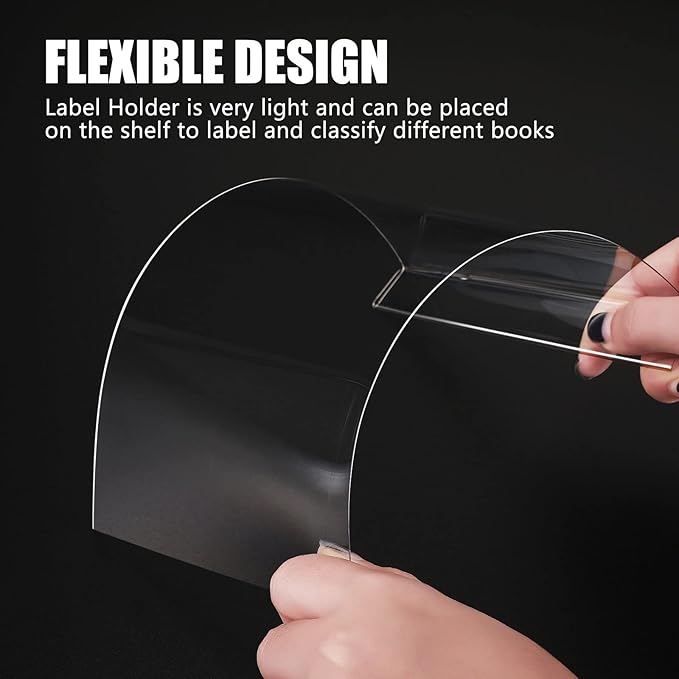Containlol 15 Pieces Moveable Shelf Label Holders Clear Shelves Tags Moveable Library Markers Transparent Shelf Label Display Holder for Classroom Office Library Book Shelves(9.06 x 5.12 x 0.79 Inch)
