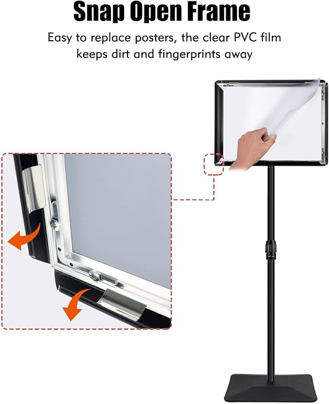 Golemas Adjustable Sign Stand for Display, with Upgraded Iron Base, Pedestal Floor Signage Stand Holder for Outdoor or Indoor Advertising (11 x 17, Black)