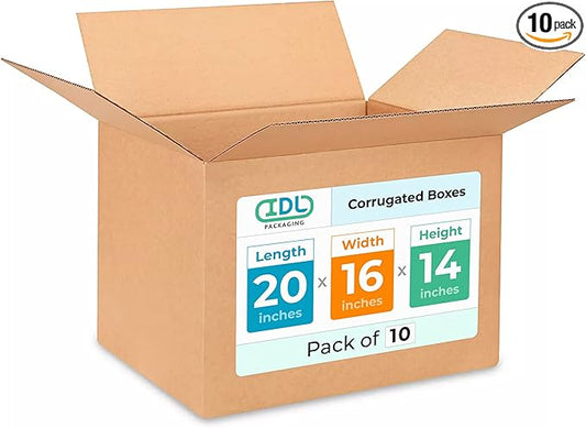 Large Shipping & Moving Boxes 20x16x14 inches (10-Pack) - Extra Strength 200 lb vs Regular - Corrugated Moving Boxes for USPS/UPS/FEDEX - Cardboard Moving Box - Box for Moving by IDL Packaging