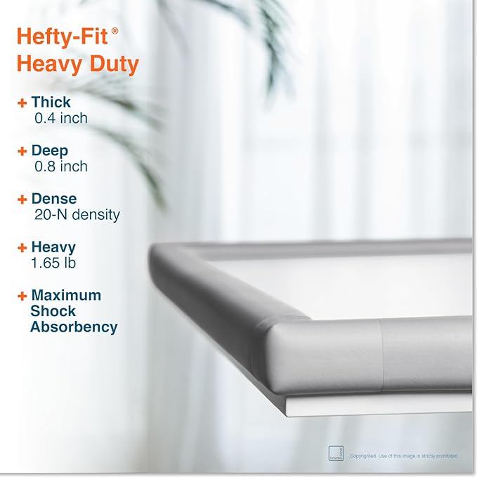 Roving Cove HeftyFit Edge Corner Protector Baby Proofing (Large 18ft Edge 8 Corners), Heavy-Duty, Soft NBR Rubber Foam, Furniture Fireplace Safety Bumper Guard, 3M Adhesive, Stone Grey