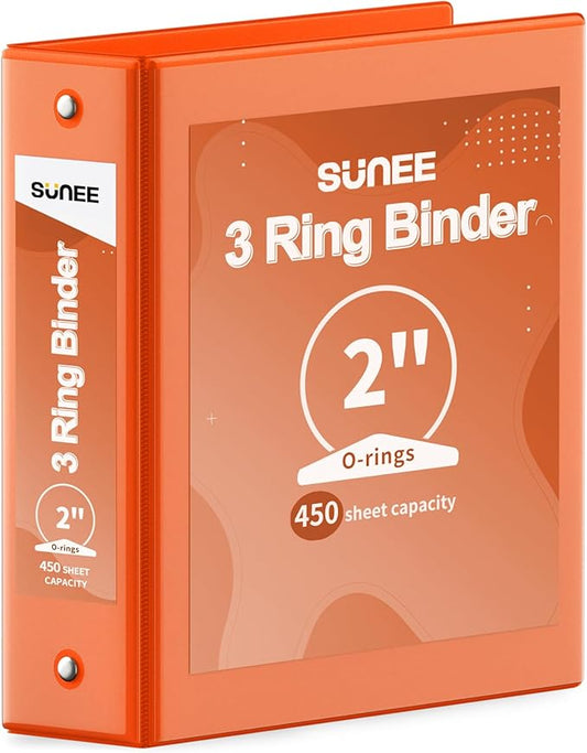 SUNEE 3 Ring Binder 2 Inch 1 Pack, Clear View Binder Three Ring PVC-Free (Fit 8.5x11 Inches) for School or Office Supplies, Orange