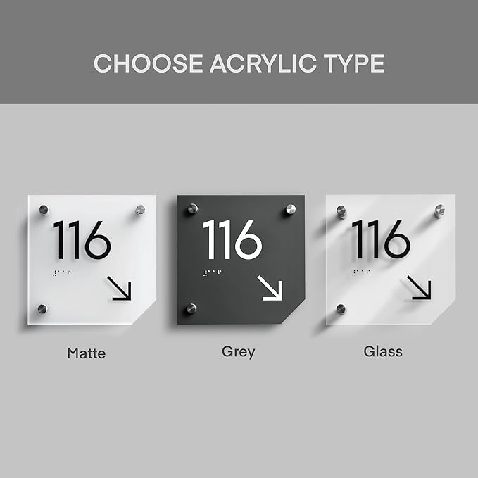 Bsign Office Door Numbers - Acrylic Room Signs - Gray Door Plates