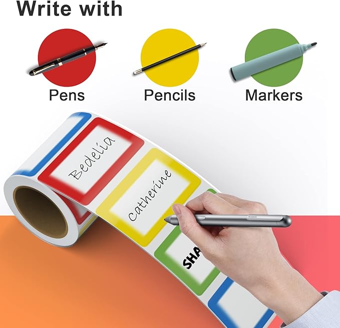 MFLABEL® Colorful Plain Name Tag Labels - 200 Stickers, 3.5 x 2.25 Inch, Colorful Border Name Tags for Office, Meetings, School, Home, Events, and Parties