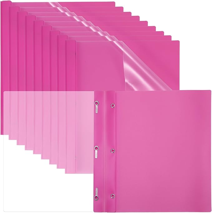 PATIKIL Plastic Report Covers with Prong, 10 Pcs 80 Sheet Clear Front Presentation Binders with 3 Metal Prong Fasteners Report Folder for Resume Documents Files Letter, Rose Red