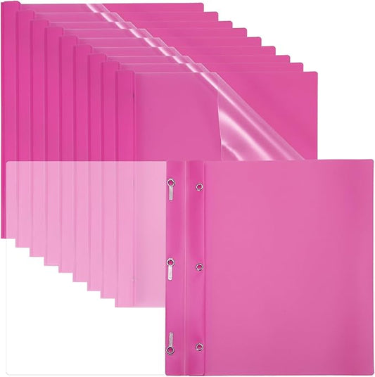 PATIKIL Plastic Report Covers with Prong, 10 Pcs 80 Sheet Clear Front Presentation Binders with 3 Metal Prong Fasteners Report Folder for Resume Documents Files Letter, Rose Red