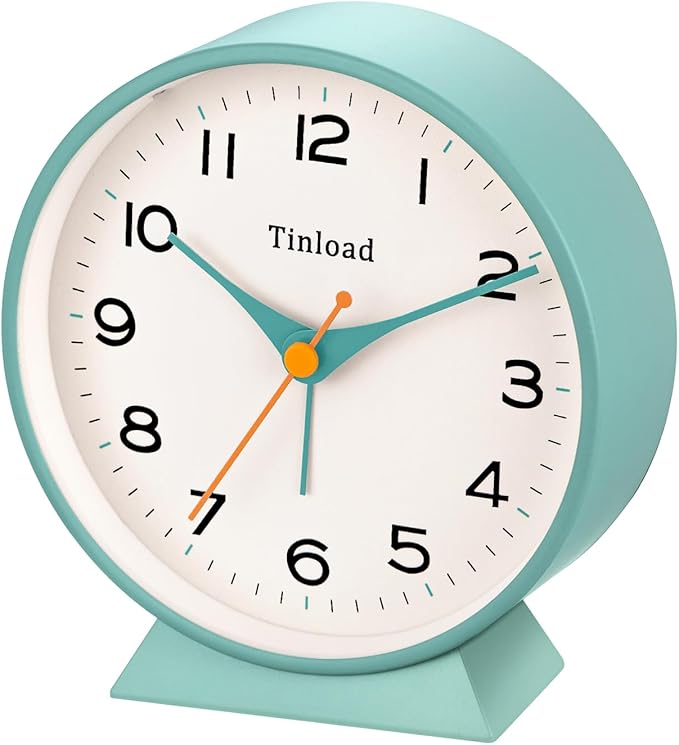 Tinload 4.5" Battery Operated Retro Analog Alarm Clock, Small Silent Bedside Desk Clock,Lighted on Demand, Battery Operated, Snooze, for Living Room, Bedroom, Bedside, Desk(Green)
