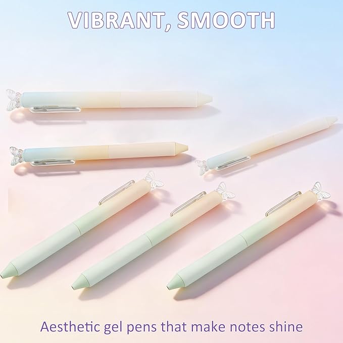 ZJEOSO Gel Pens Fine Point,6 Pcs 0.5mm Quick Dry Black Ink Pens Fine Point Smooth Writing Pens,With Aesthetic Gradient Cute Office School Supplies Gifts for Women (Gradient-2A, Black)