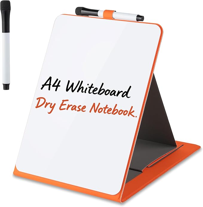 Glass Desktop Whiteboard with Reversable Stand, 12×9” Dry Erase White Board Easel with PU Cover Case, A4 Desk Notepad for Home Office School Supplies, Orange, 2026