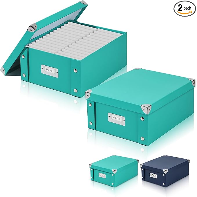 2 Pcs Checks Storage Box with Lid Document Boxes Banker Boxes Lake Green Document Bin Snap Close Receipt Box Storage Foldable Cardboard Record Boxes For Files Orangize Books Files Envelope 12"x10"x5"