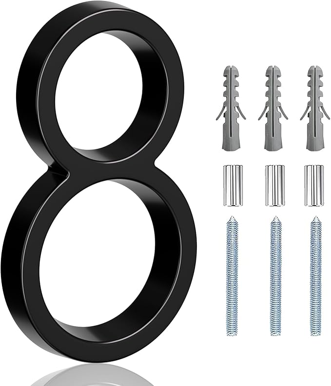 5" Floating Stainless Steel Address House Number, Modern Metal Anti-Rust House Numbers with Nail Kits for Door Garden Mailbox Decor Visibility Signage (8)