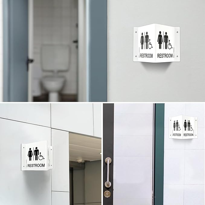 Faittoo Restroom Sign, Bathroom Signs, 4 Pack 6 x 8 Inches Acrylic Sign, for Office or Business Bathroom and Toilet Door or Wall Decor, Indoor Outdoor Use, White (Men and women with Handicap)