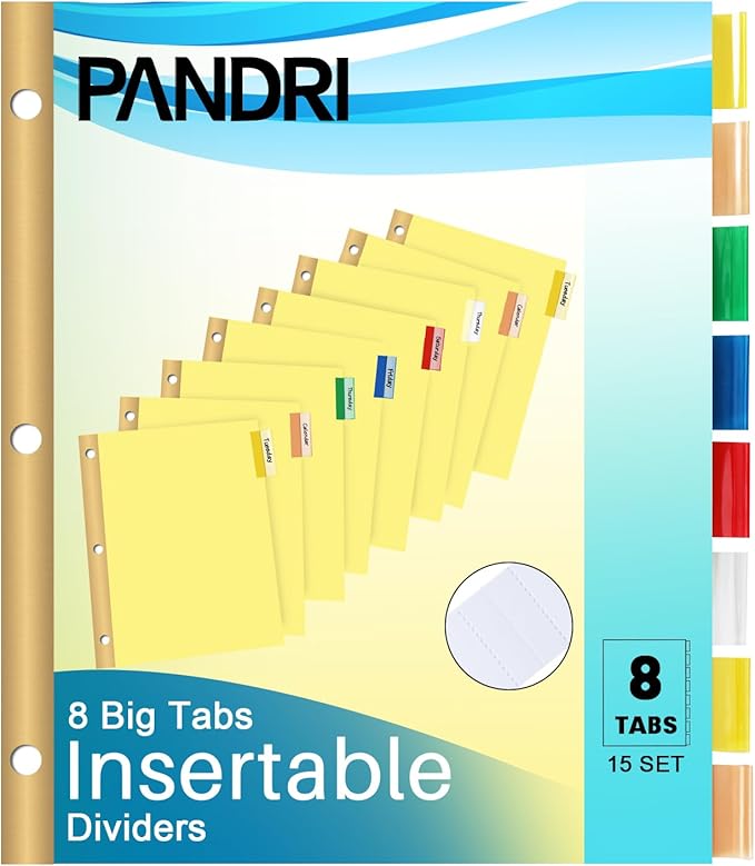 Binder Divider, PANDRI 120 Pack Binder Index Dividers with 8 Insertable Multicolor Big Tabs, Letter Size Paper Binder Divider for School Office Home Business