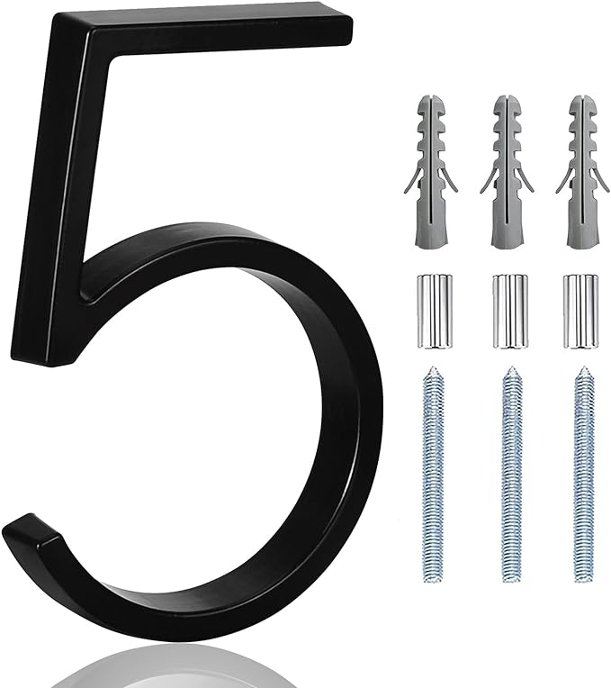 5" Floating Stainless Steel Address House Number, Modern Metal Anti-Rust House Numbers with Nail Kits for Door Garden Mailbox Decor Visibility Signage (5)