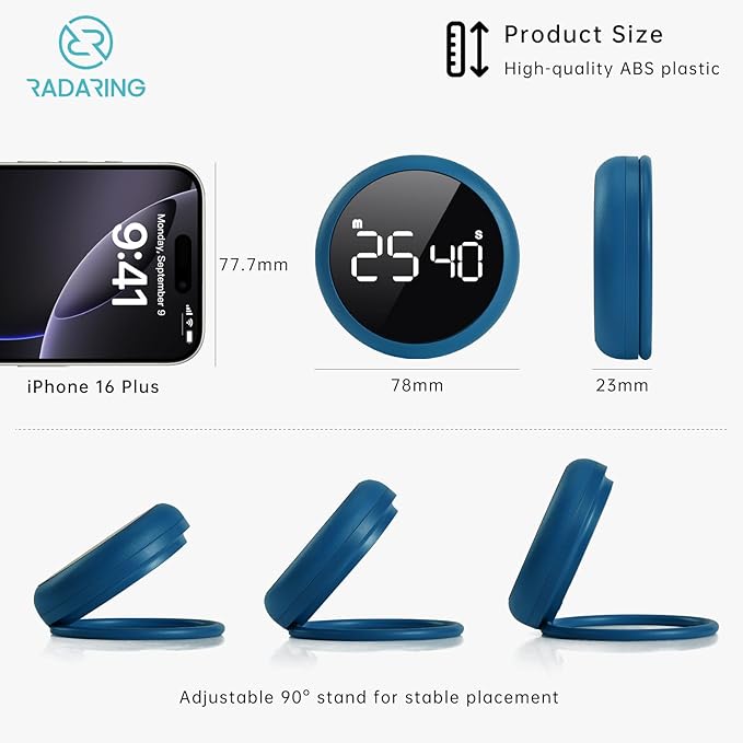 Royal Blue Quick Que Kitchen Timers, Visual timers Large LED Display Magnetic Countdown Countup Timer for Classroom Cooking Fitness Baking Studying Teaching, Easy for Kids and Seniors (Royal Blue)